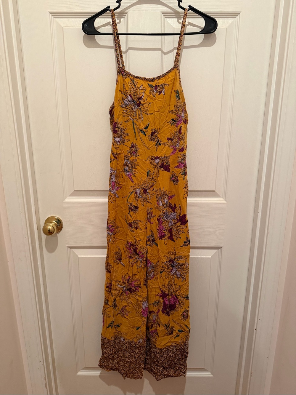 Angie Mustard Floral Boho Wide Leg Jumpsuit S
